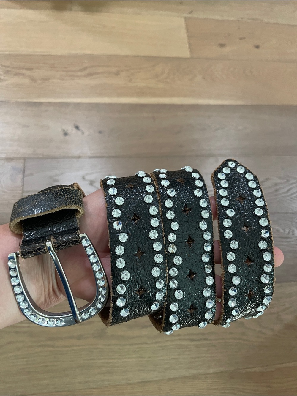BKE Distressed Black Leather Rhinestone Western Cowgirl Belt